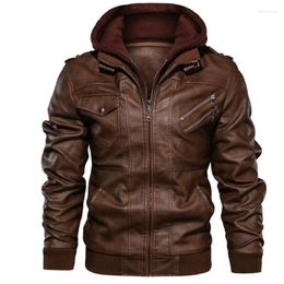 Men's Jackets Men's 2022 Autumn And Winter Men Leather Jacket Removable Hooded Washed Pu Coat Large Size Casual Motorcycle Overwear