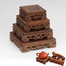 Decorative Figurines Wooden Retro Tea Tray Table Delicate Small Square Teapot Bases Vase Decor Solid Wood Bonsai Pedestal Base Serving