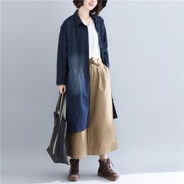 Women's Trench Coats Women's Simple Large Size Denim Coat For Women 2022 Spring Fall Loose Casual Single-breasted Long Jeans Outerwear