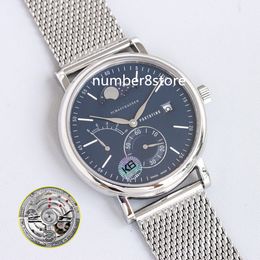 516409 Mens Watch Moon Phase Blue Dial Swiss Automatic Movement 28800vph Sapphire Crystal Classic Luxury Wristwatch Stainless Steel Grey / White