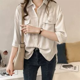 Damenblusen, Hemden, Tunika-Hemd, Damen, halbe Ärmel, Bluse, Revers, Tops, gestreift, lässige Blusen, Herbst, weiblich, Blusas 56 220923