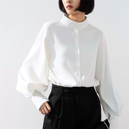 Women's Blouses Shirts Long Wide Lantern Sleeve Blouse Women Tops and Blouses Vintage Stand Collar Button Down Shirts Female Spring Fashion Tops 220923