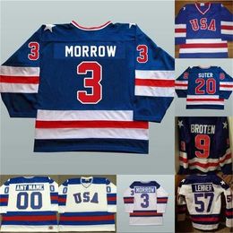 Gla Mit 1980 Miracle On Ice Hockey Jerseys Mens 3 Ken Morrow 16 Mark Pavelich 20 Bob Suter Team USA Hockey Jersey Blue White