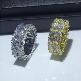 Cluster Rings Hiphop Male Ring Silver Colour 4mm CZ Iced Out Party Jewellery Wedding For Men Rock Finger