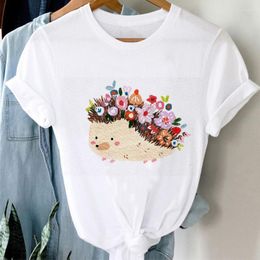 Women's T Shirts Women's T-Shirt 2022 Printed Cute Hedgehog Pattern Merry Christmas And Happy Year Short Sleeve Top C
