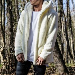 Mens Sweaters Oversize Fashion Men Fluffy Plush Faux Lamb Wool Hooded Coat Jacket Plush Casual Solid Warm Coat Autumn Winter Cardigan Outwear 220923