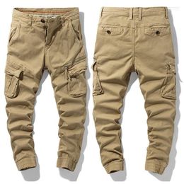 Calça masculina trabalho de homens casuais de algodão puro Primavera Autumn Cargo Troushers Multi-Pockets Street Fashion Roupos Male 1