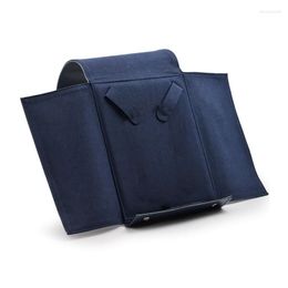 Storage Bags Retro Blue PU Leather Necklace Organiser Bag With Microfiber 17.5X24X2.3cm Jewellery Display For Women