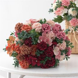 Decorative Flowers Vases Bouquet Christmas Peony Party European Style Fake Flower Artificial Hydrangea Silk