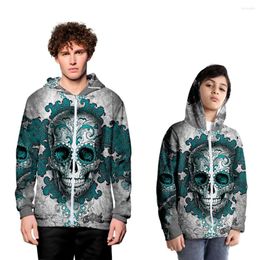 Men's Hoodies Trendy Cardigan Zipper Hooded Sweater Parent-child Wear Skull 3D Print Casual Halloween