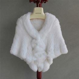 Women's Fur Faux Fur Genuine real natural women's knitted rabbit fur shawl girl's fashion coat shawls 220923