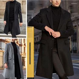 Men's Trench Coats Men's 2022 Winter Men Woollen Solid Long Sleeve Jackets Fleece Overcoats Streetwear Fashion Outerwear