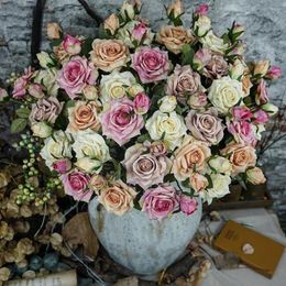 Decorative Flowers Artificial 2 Head Curled Rose Flower For Wedding Home Decoration Fake DIY Wreath Scrapbook Supplies J5N7