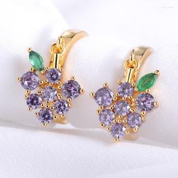 Stud Earrings Vintage Purple Crystal Grape Fruit For Women Simple Cute Strawberry Small Jewellery Girl Christmas Gift