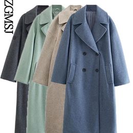 Women's Wool Blends Nlzgmsj ZBZA Women Winter Grey Thick Woollen Coats With Button Loose Long Sleeves Pocket Ladies Elegant OverCoat 10 220924