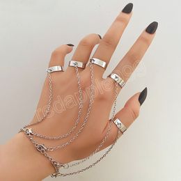 Hiphop Silver Colour Long Tassel Chain Ring for Women Men Fashion Metal Adjustable Open Finger Rings Set Gift Jewellery