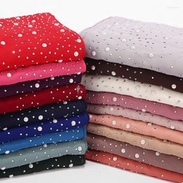 Scarves 10pc/lot Viscose Soft Cotton Scarf With Diamond Women's Plain Pearls Hijab Female Shawl Wrap Muslim Hijabs