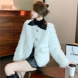 Women's Fur Autumn And Winter French Celebrities Court Style Imitation Coat Women Spliced PU Leather Lapel Thickened Short Outwear
