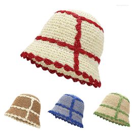 Berets Women Summer Bucket Hat Cap Girls Outdoor Travel Sunscreen Crochet Straw Foldable Sun Ladies Vacation Seaside Beach Hats