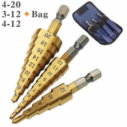 HSS Straight Groove Step Drill Bit Set Titanium Coated Wood Metal Hole Cutter Core Drilling Tools Sets 3-12mm 4-12mm 4-20mm