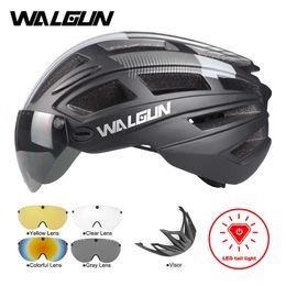 Cycling Helmets WALGUN MTB Mountain Bike Helmet L with LED Light Goggles Lens Sun Visor Road Bicycle Safety Cycling Helmets for Men Women Adult T220921