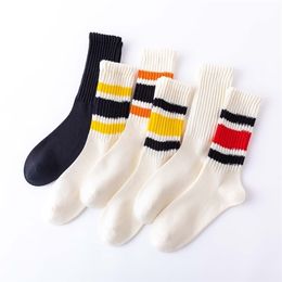 Men's Socks Men's 100 Cotton Striped White Socks Creative Street Large Size Trendy Hip Hop Long Socks 3 Pair 220923