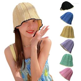 Berets 573B Ladies Crochet Bucket Hat Cute Outdoor Sports Fisherman For Women Teenagers Casual Spring Summer Sunscreen