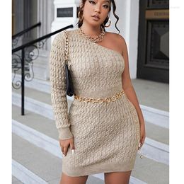 Plus Size Dresses Knitted Women Autumn Winter Clothes Sexy One Shoulder Midi Bodycon Dress Elegant Fashion Ladies Sweater