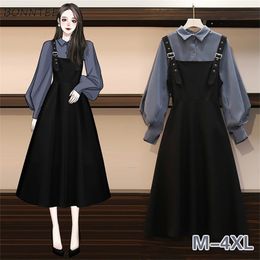 Two Piece Dress Dress Sets Women Chic Fashion Elegant Office Lady Outfits 2 Piece Korean Fall Basic Simple Female Shirts Vestido Mujer Aesthetic 220924