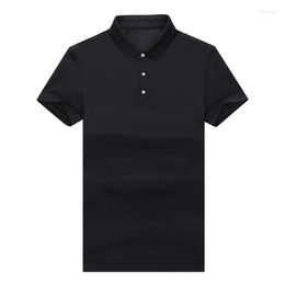 Men's Polos Men's Polo Shirt Summer Silk Short-sleeved T-shirt Solid Color Smart Casual Short Black Gray Slim MEN Daily Shirts