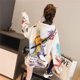 Women's Hoodies Women Hooded Graffiti Print Plus Velvet Thick Ladies Ins Super Fire Lazy Style Jacket Spring And Autumn Thin