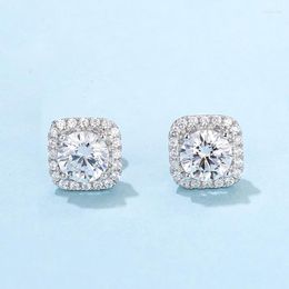 Stud Earrings D Colour Square Moissanite 925 Silver 0.5 Carat Brilliant Cut Princess White Diamond For Women