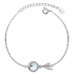 Silver Colourful Moonstone Charm Bracelets for Women Fishtail Chain Bracelet Fashion Korea Jewellery 2021 New