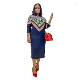 Casual Dresses African Plus Size Dress Spring and Summer Fashion Temperament Elegant Printed Blue kjoltr￶ja 4xl