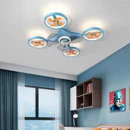 Ceiling Fan Lights Cartoon Aeroplane Colour Child Fans Lighting For Children Baby Bedroom Boy Modern LED Lamp