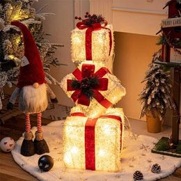 Christmas Decorations 152025cm 3pcsset Decoration Gift Box Tree Ornaments Luminous Iron Art Home Outdoor 220924