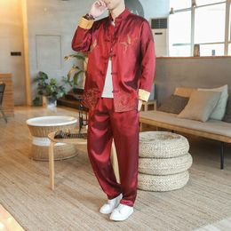 Men's Tracksuits Men's MrGoldenBowl 2022 Chinese Style Suit Two-piece Set Pants Clothes Embroidered Fashion Man Vintage Streetwear