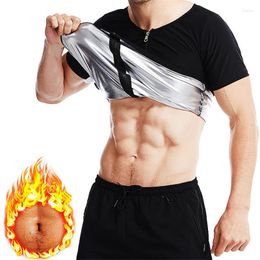 Men's Body Shapers Men's Men Sauna Tee Shirt With Zipper Sweating Shaper Abdomen Fat Burn Belly Control Corset Male Slimming T-shirt