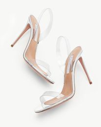 aquazzura So high-quality Brands sandals summer Popular PVC womens Nude Plexi Sandal Heels crysta buckle party wedding dress shoes heel back strap