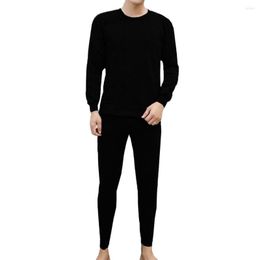 Men's Casual Shirts Men's Winter Thermal Underwear Suit Circular Collar Pure Colour Warm Clothing Set