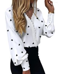 Women's Blouses Women Blouse Spring Autumn Elegant Fashion Printed Lace Casual Shirt V Neck Floral Long Sleeve T-shirt