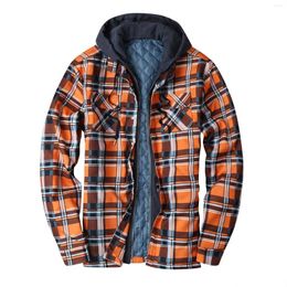 Men's Jackets Fashion Plus Size Men's Autumn And Winter Warm Plaid Lapel Pocket Hooded Padded Loose Shirt Top Jacket Daily Accessories