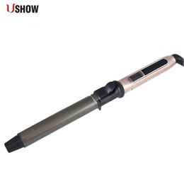Curling Irons USHOW Professional Rotating Iron Nano Black Gold Hair Curler with LED Digital Temperature Display 220922