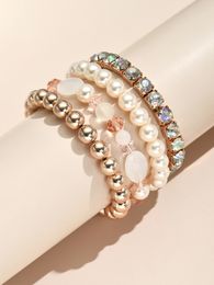 4 Pcs/Set of Fashion Charm Bracelets Popular Imitation Pearl Bracelet Girls Bracelet Rhinestones