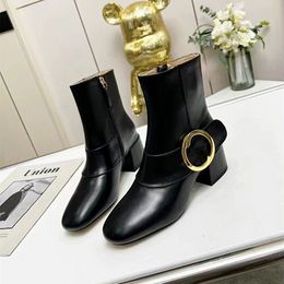 women Ankle Boots Martin Boot Winter Boots Designer Leather Womens Embroidered Laurel Platform Thick Heel booties Metal Buckle Fashion Star Road zapatos