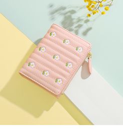 3pcs Wallets Women PU Flower The Embroidery Brief Two Foldable Short Credit Card Holder