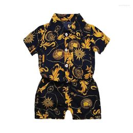 Clothing Sets Fashion Boys Floral Printed Clothes Suit Summer Kid Short Sleeve Shirt Tops Pants Kids Children Boy Beach Outfits