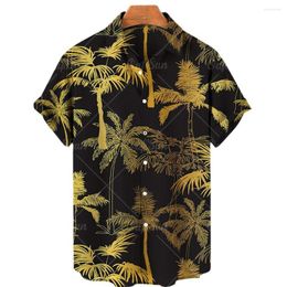 Men's Casual Shirts 2022 Men's Coconut Tree Print Short Sleeve Hawaiian Shirt Single Button Lapel Beach 5XL