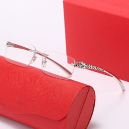 sunglasses designer rimless leopard head eyeglass buffalo horn frames transparent lens brand men and women vintage wholesale with box carti glasses