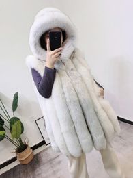 Women s Fur Faux Hooded Real Vest Women Luxury Winter Plus Size Vests With Hood Sleeveless From Genuine Natural 220926
